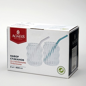 НАБОР СТАКАНОВ ИЗ 2-Х ШТ. СО СТЕКЛ. ТРУБОЧКАМИ 600 МЛ