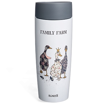 ТЕРМОКРУЖКА AGNESS  "FAMILY FARM" 360МЛ, КОЛБА НЕРЖ.СТАЛЬ 18/10