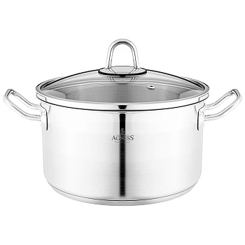 КАСТРЮЛЯ AGNESS 22X12 СМ 4,2 Л ВЫСОКОКАЧЕСТВЕННАЯ НЕРЖ СТАЛЬ 18/10 СО СТЕКЛ.КРЫШКОЙ