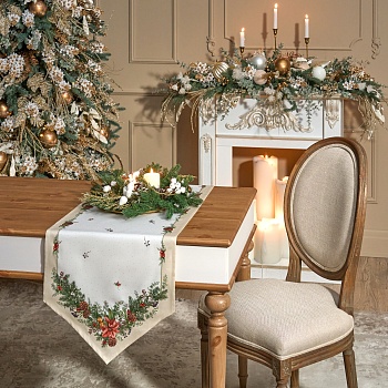 ДОРОЖКА НА СТОЛ "CELEBRATION", 45Х145СМ, БЕЖЕВЫЙ, 100% ХЛОПОК,ТВИЛ