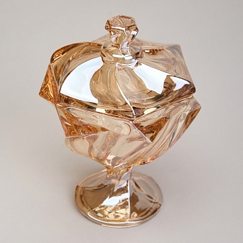 БЛЮДО С КРЫШКОЙ НА НОЖКЕ "BOHEMA" AMBER ДИАМЕТР=11,5 СМ ВЫСОТА=16,5 СМ