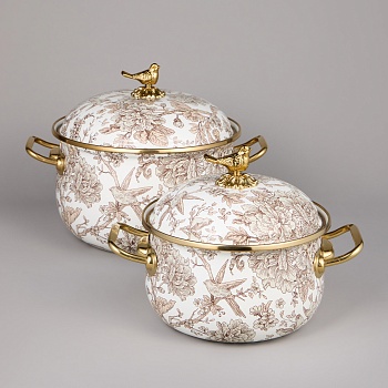 НАБОР КАСТРЮЛЬ AGNESS ЭМАЛИРОВАННЫХ СЕРИЯ "ROYAL GARDEN", 4ПР. 2,1Л И 3,8Л