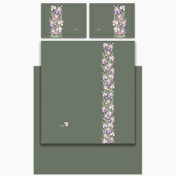 КПБ, ЕВРО, "IRISES" ЗЕЛЕНЫЙ, САТИН, ХЛОПОК 100%, ПОДОД.200Х220-1ШТ, ПР.240Х240-1ШТ, НАВ.50Х70-2ШТ