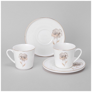 КОФЕЙНЫЙ НАБОР LEFARD "INSPIRATION" ЗОЛОТОЙ ЦВЕТОК НА 2 ПЕР. 4 ПР. 220 МЛ (КОР=12НАБ.)