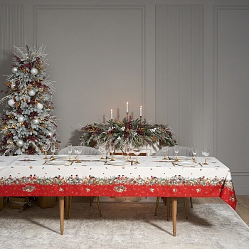 СКАТЕРТЬ "МОРОЗКО.СНЕГИРИ" 140Х400СМ ,КРАСНЫЙ, 100% ХЛОПОК,ТВИЛ ПРОПИТКА