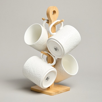 НАБОР КРУЖЕК LEFARD "MUSE" 4 ШТ. 380 МЛ НА ДЕР. ПОДСТАВКЕ