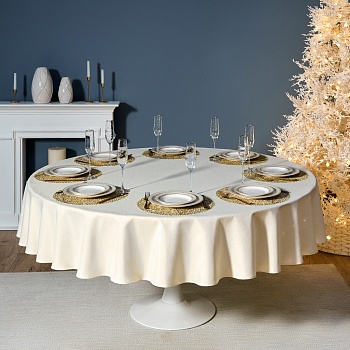 СКАТЕРТЬ  D220 CM КРУГЛАЯ, "ФЕЕРИЯ. ЗОЛОТО", ЦВЕТ: БЕЖЕВЫЙ,  ПОЛИЭСТЕР 100% (КОР=16ШТ.)