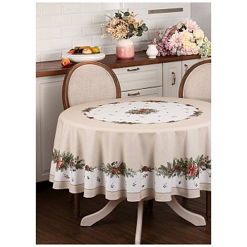 СКАТЕРТЬ КРУГЛАЯ "CELEBRATION" 190СМ ,БЕЖЕВЫЙ, 100% ХЛОПОК,ТВИЛ,ГОРОХ ПРОПИТКА