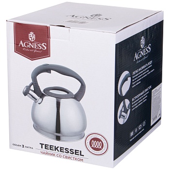 ЧАЙНИК AGNESS СО СВИСТКОМ, 3,0 Л ТЕРМОАККУМУЛИРУЮЩЕЕ ДНО, ИНДУКЦИЯ