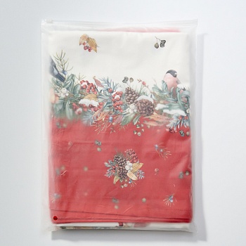 СКАТЕРТЬ "МОРОЗКО.СНЕГИРИ" 140Х400СМ ,КРАСНЫЙ, 100% ХЛОПОК,ТВИЛ ПРОПИТКА