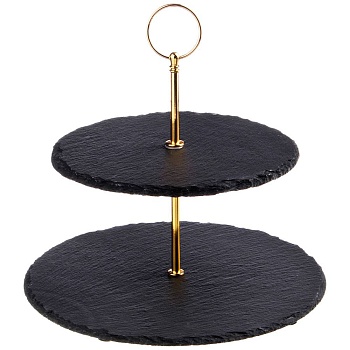 ЭТАЖЕРКА AGNESS "ЧЕРНОЕ ЗОЛОТО" СЕРВИРОВОЧНАЯ  2-Х ЯРУСНАЯ  ДИАМ. 25*20 СМ ВЫСОТА 24 СМ (КОР=10ШТ.)