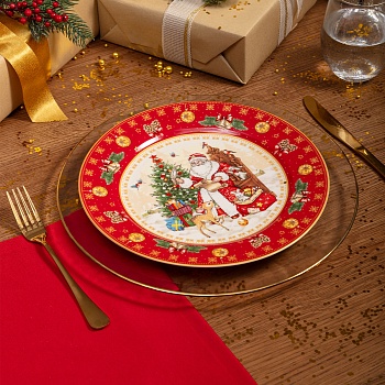 ТАРЕЛКА ОБЕДЕННАЯ LEFARD  "ДЕД МОРОЗ" 27 СМ КРАСНАЯ (КОР=18ШТ.)