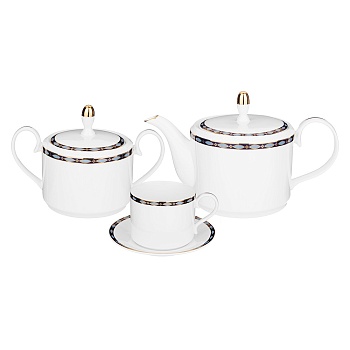 ЧАЙНЫЙ СЕРВИЗ LEFARD "GLAMOUR" НА 6 ПЕР. 14 ПР. 1000/350/300 МЛ СИНИЙ (КОР=2НАБ.)