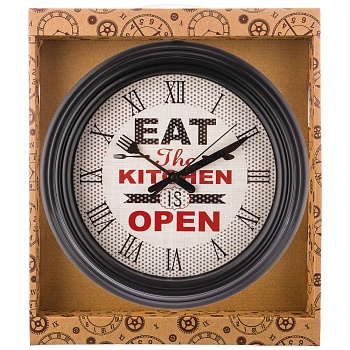 ЧАСЫ НАСТЕННЫЕ КВАРЦЕВЫЕ "CHEF KITCHEN"  ДИАМЕТР=31 СМ. ДИАМЕТР ЦИФЕРБЛАТА=22,5 СМ. ЦВЕТ:ЧЕРНЫЙ (КОР