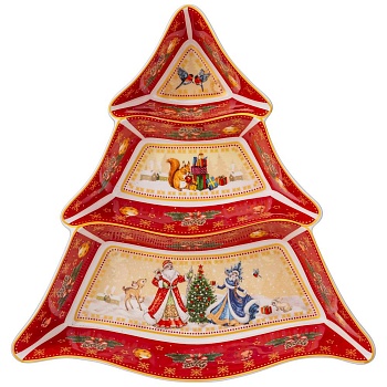 МЕНАЖНИЦА-ЕЛКА LEFARD "ДЕД МОРОЗ И СНЕГУРОЧКА" 24*24*3 СМ КРАСНАЯ (КОР=12ШТ.)