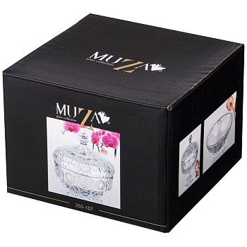 КОНФЕТНИЦА С КРЫШКОЙ "MUZA CRYSTAL" 250 МЛ. 11,5*11,5 СМ. ВЫСОТА=11 СМ. (КОР=24ШТ.)