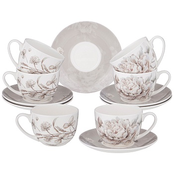 ЧАЙНЫЙ НАБОР LEFARD "WHITE FLOWER" НА 6ПЕР. 12ПР. 330МЛ СЕРЫЙ  (КОР=4НАБ.)