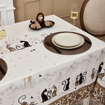 СКАТЕРТЬ "ПАРИЖСКИЕ КОТЫ" 160Х220 СМ ТВИЛЛ ВОДООТАЛКИВАЮЩАЯ ПРОПИТКА